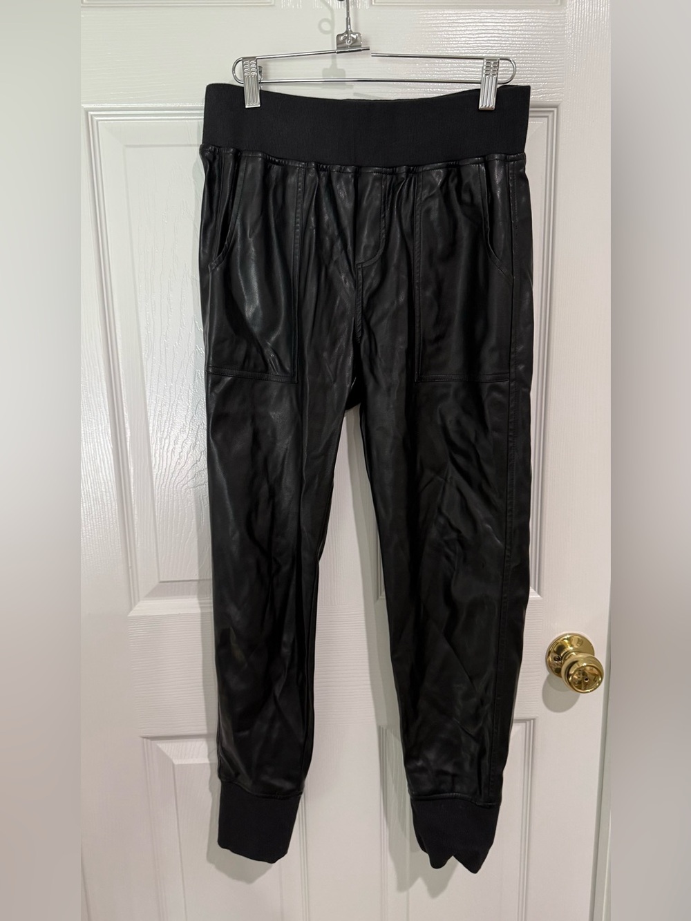 sundays Black Faux Leather Jogger Pants